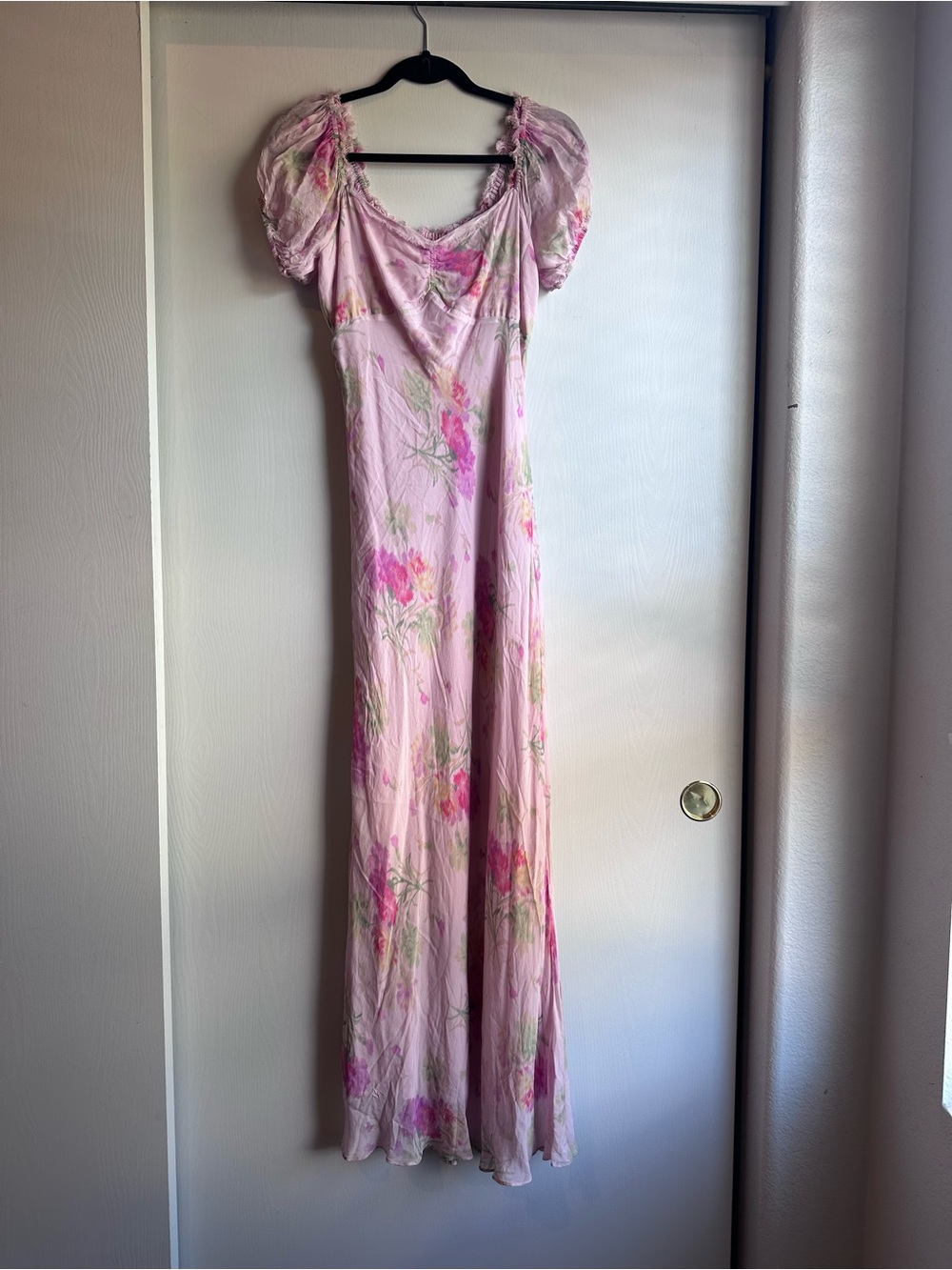 LoveShackFancy Pink Floral Puff Sleeve Maxi Dress